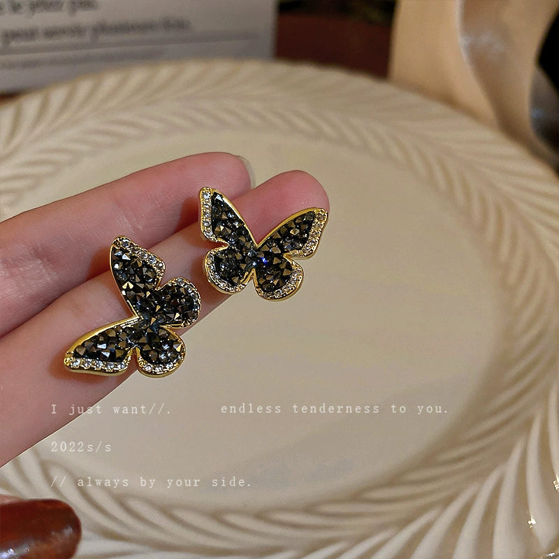 Black Crystal Butterfly Stud Earrings