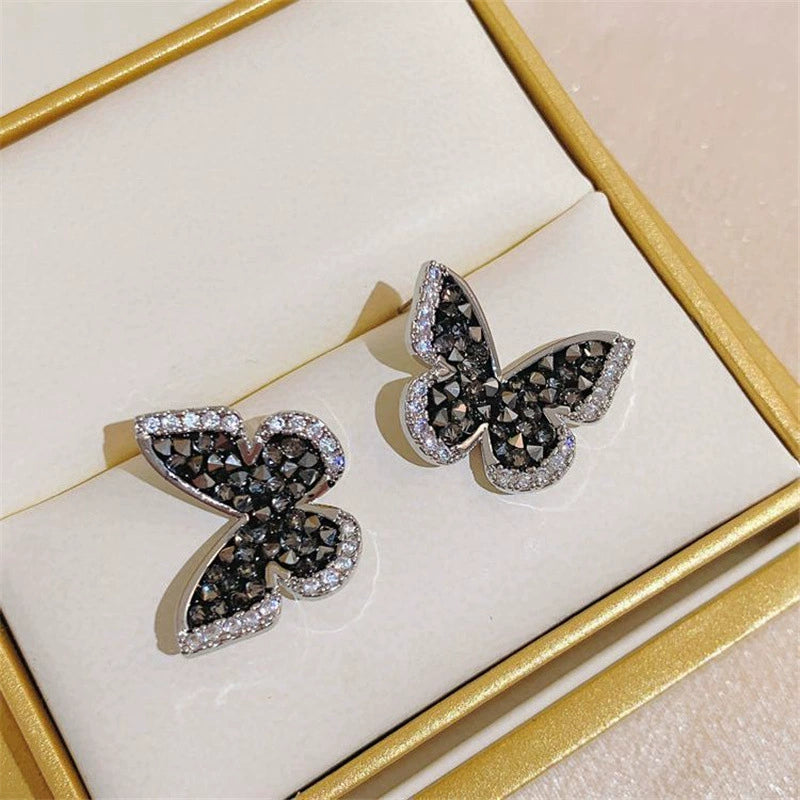 Black Crystal Butterfly Stud Earrings