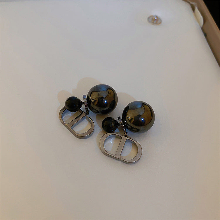 Black D Letter Earrings