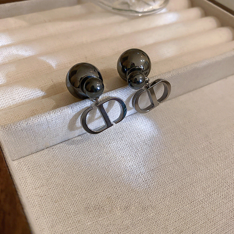 Black D Letter Earrings