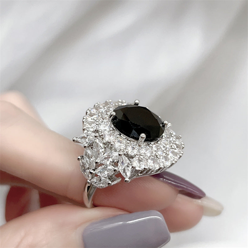 Black Zircon Ring - Adjustable