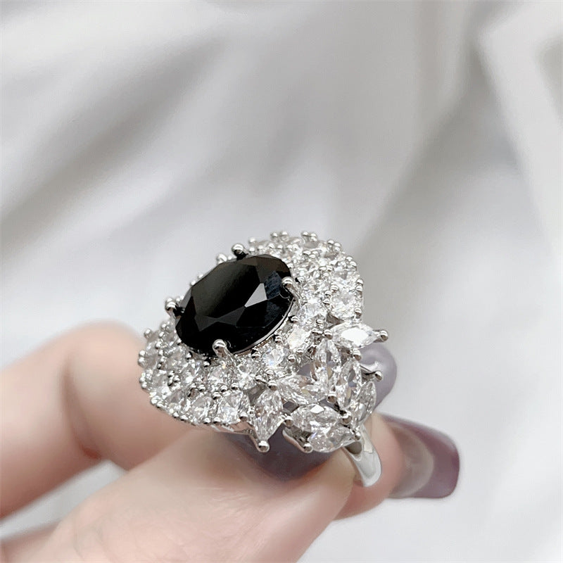 Black Zircon Ring - Adjustable