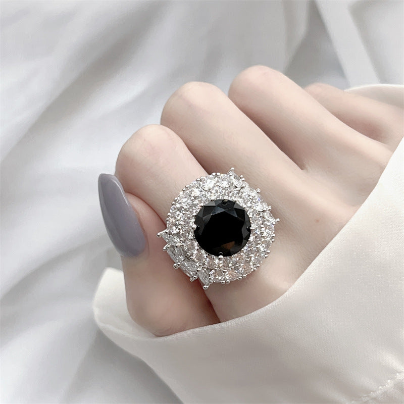 Black Zircon Ring - Adjustable
