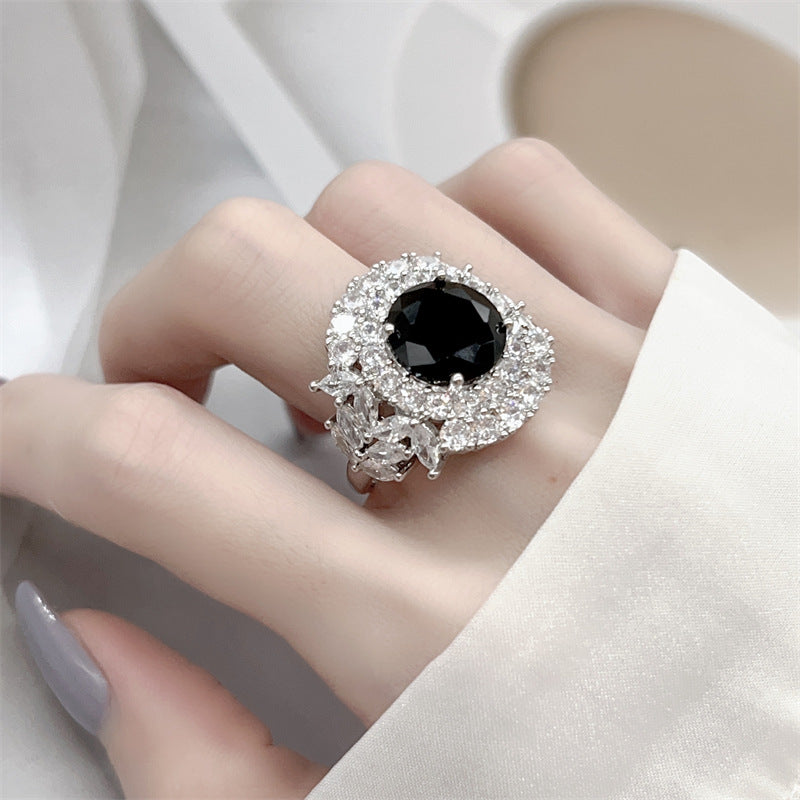 Black Zircon Ring - Adjustable