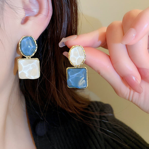 Blue & White Water Ripple Geometric Earrings