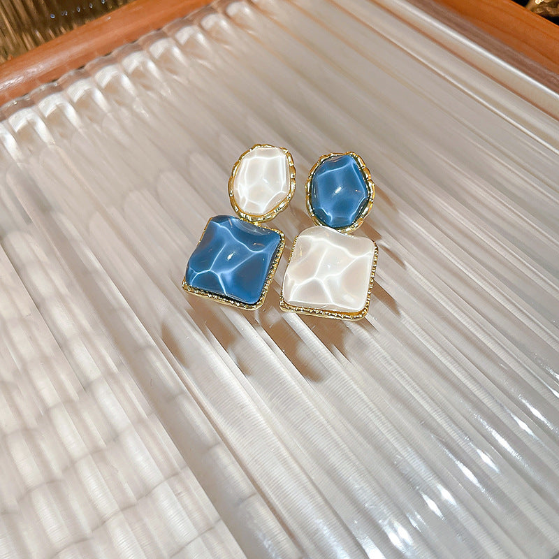 Blue & White Water Ripple Geometric Earrings