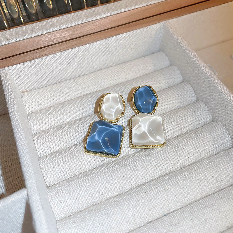 Blue & White Water Ripple Geometric Earrings