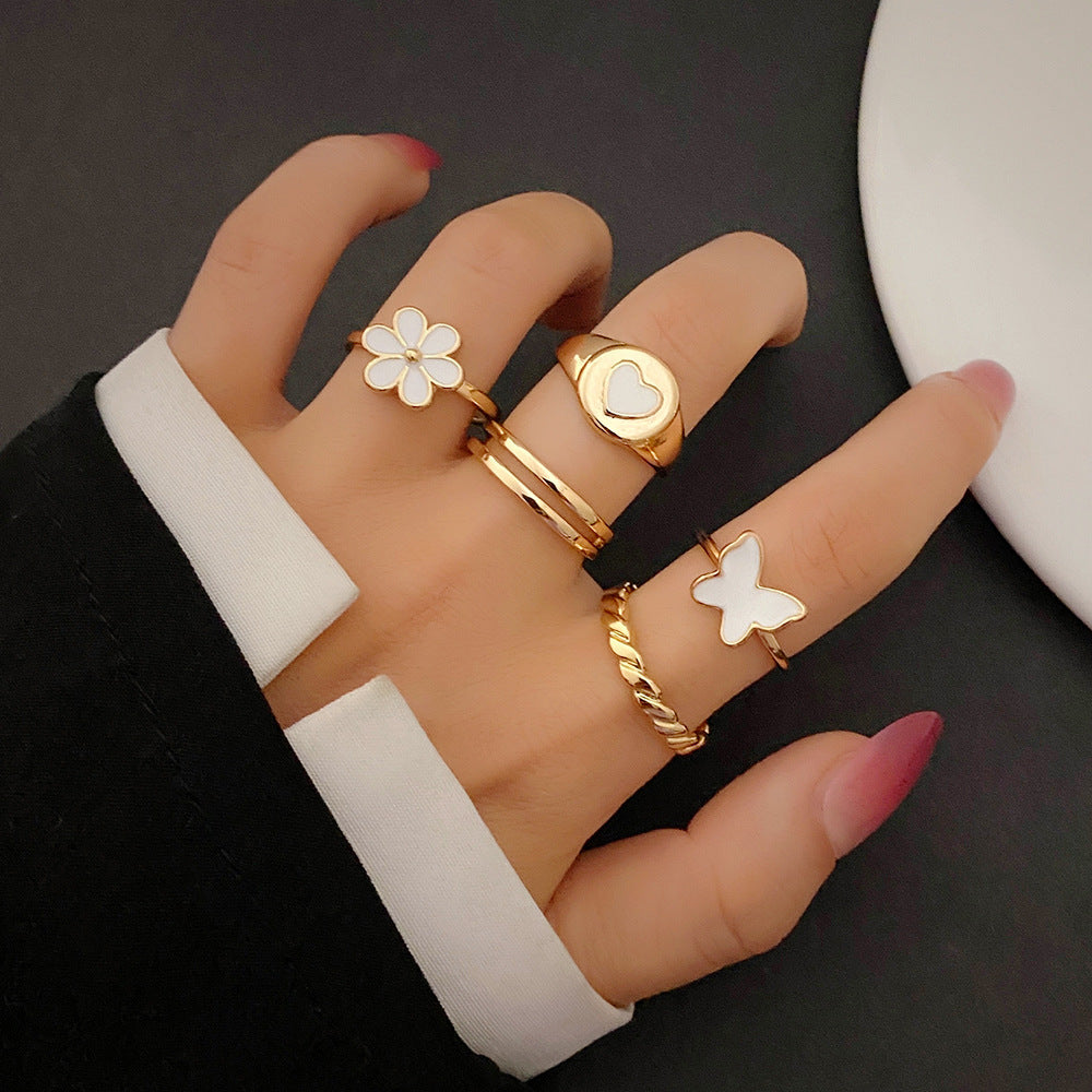 Butterfly Flower Love Ring 5-Piece Set