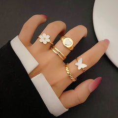 Butterfly Flower Love Ring 5-Piece Set