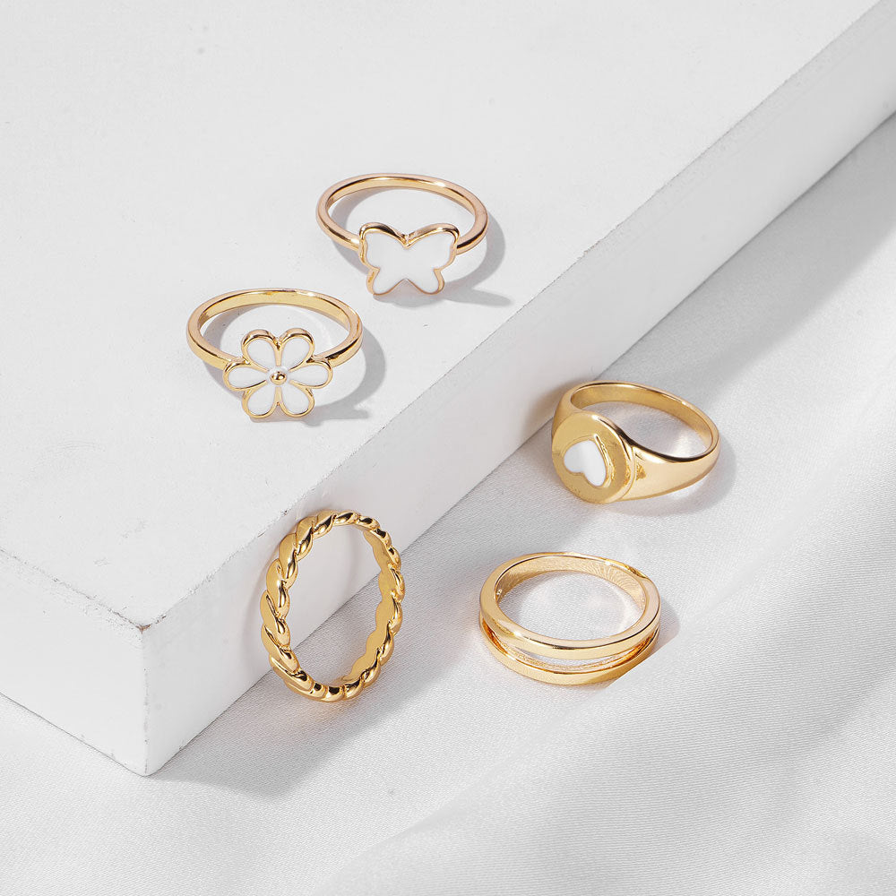 Butterfly Flower Love Ring 5-Piece Set