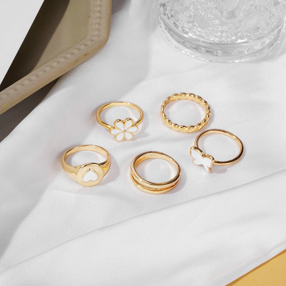 Butterfly Flower Love Ring 5-Piece Set