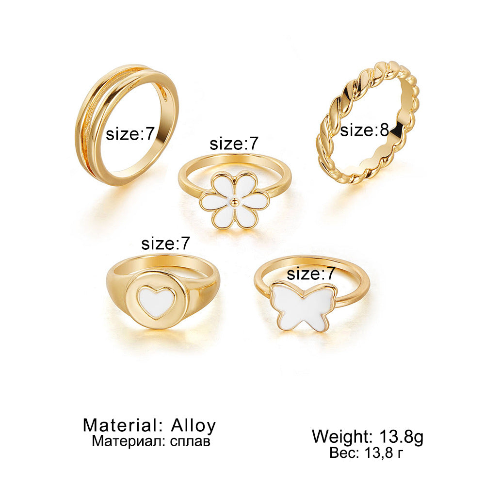 Butterfly Flower Love Ring 5-Piece Set