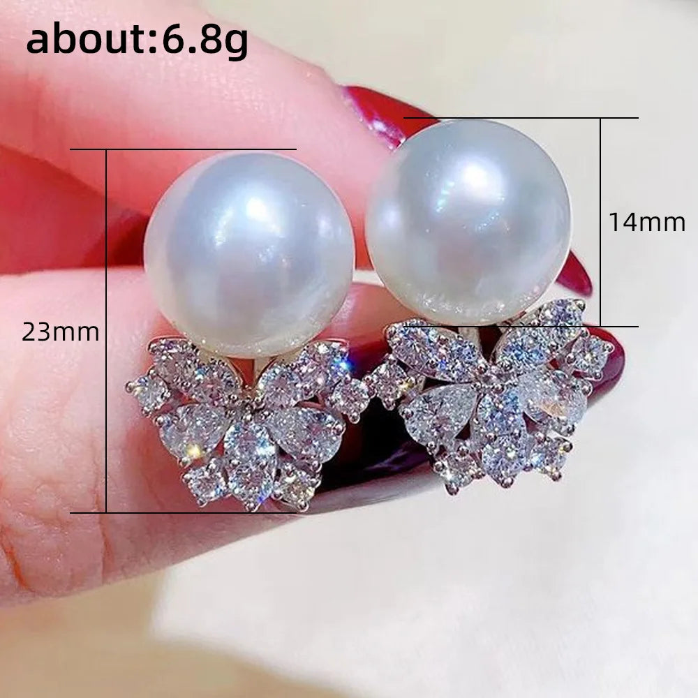 ZER01 - Butterfly Pearl Zircon Flower Earrings