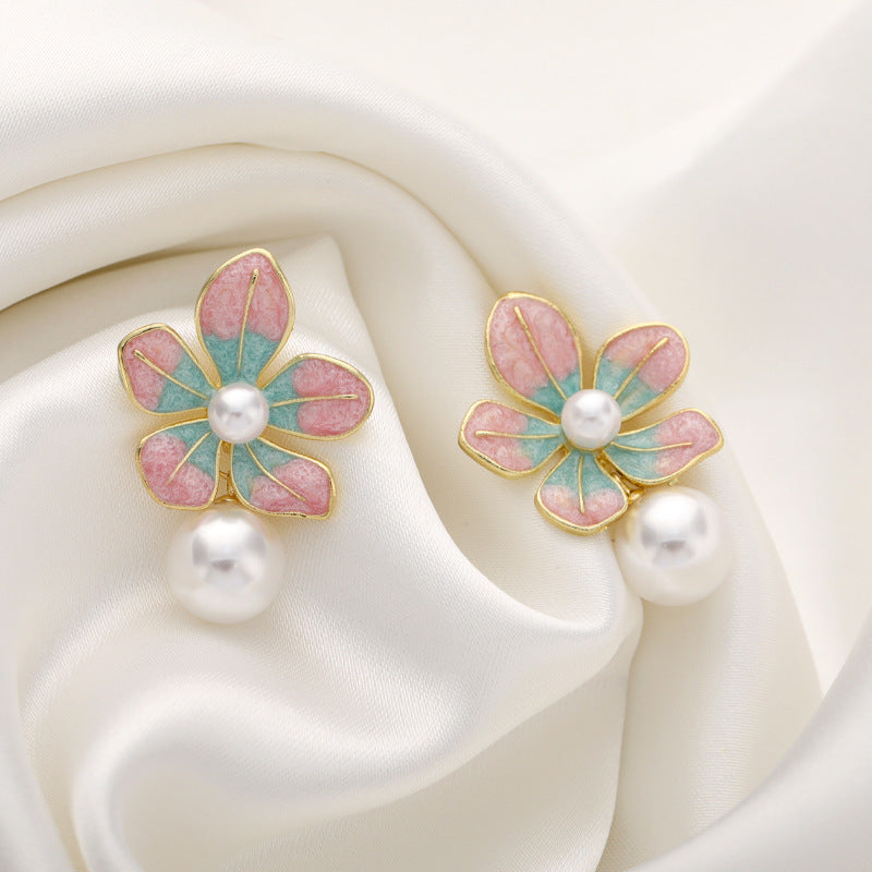 ER487 - Camellia Flower Pearl Stud Earrings