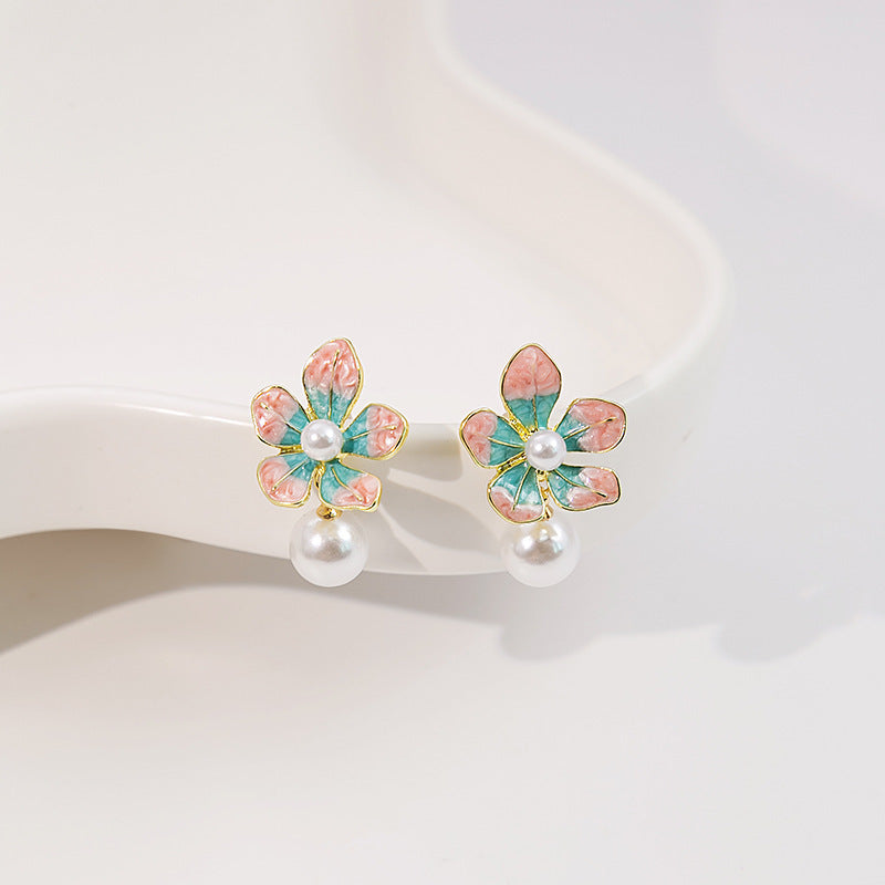 ER487 - Camellia Flower Pearl Stud Earrings