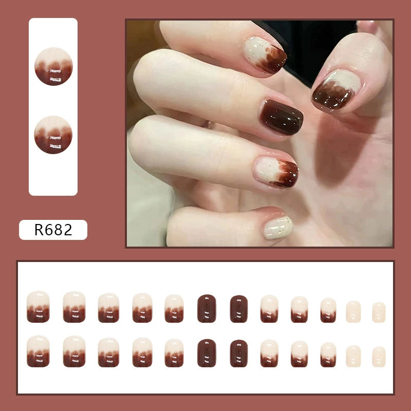 Caramel Pudding Fake Nails  - 24Pcs