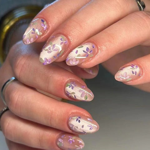 Cat Eye's Pastoral Flowers Fake Nails - 24Pcs