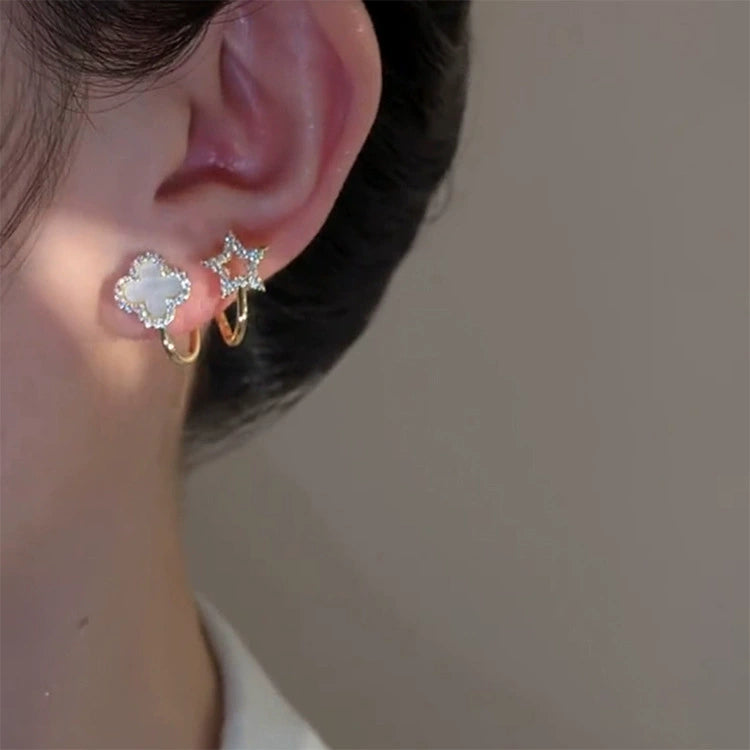 Chic Black Clover & Star Wrap Earrings