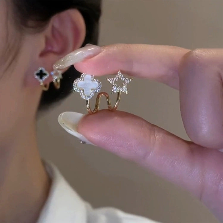 Chic Black Clover & Star Wrap Earrings