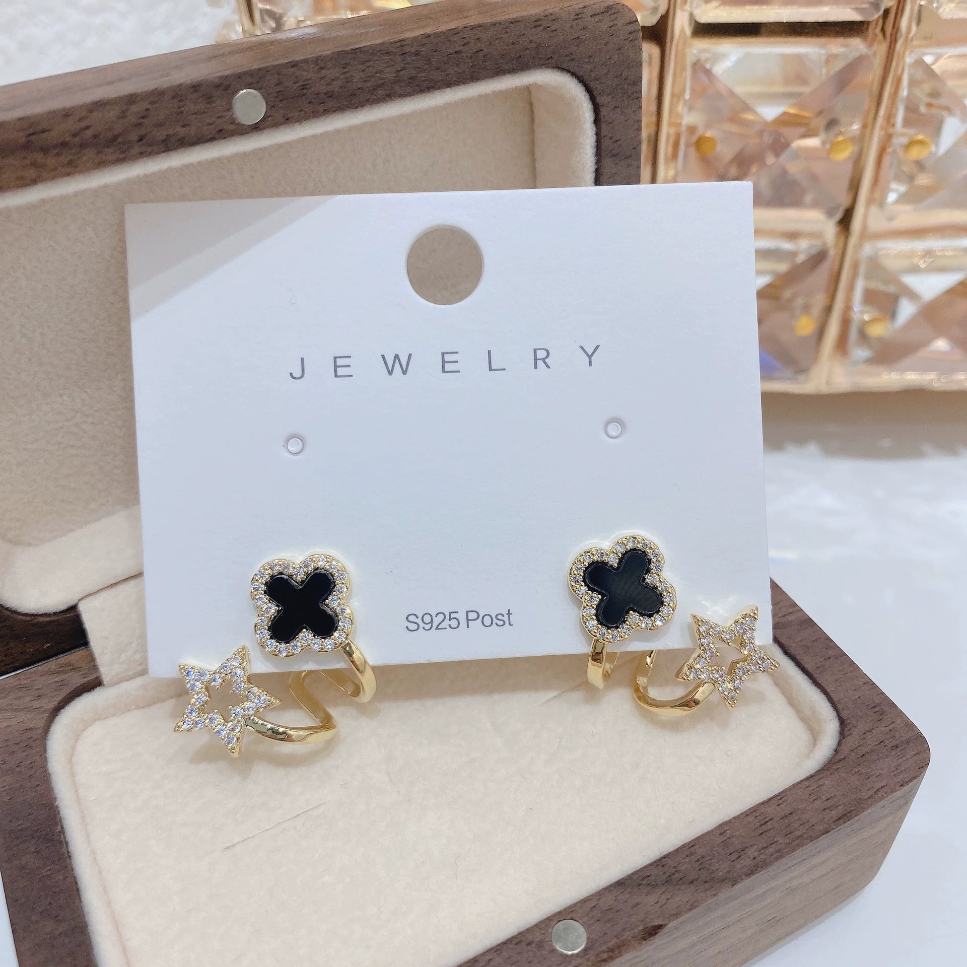 Chic Black Clover & Star Wrap Earrings