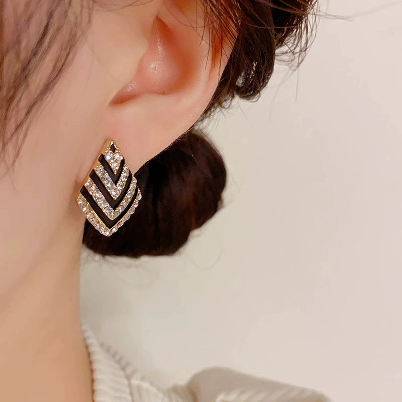 Chic Black & Gold Geometric Stud Earrings