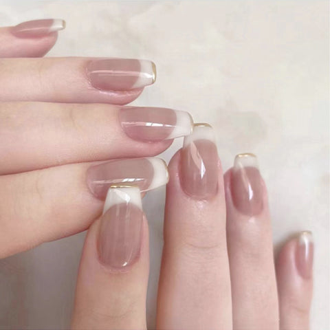 Classic Gloss French-Tip Fake Nails - 24Pcs