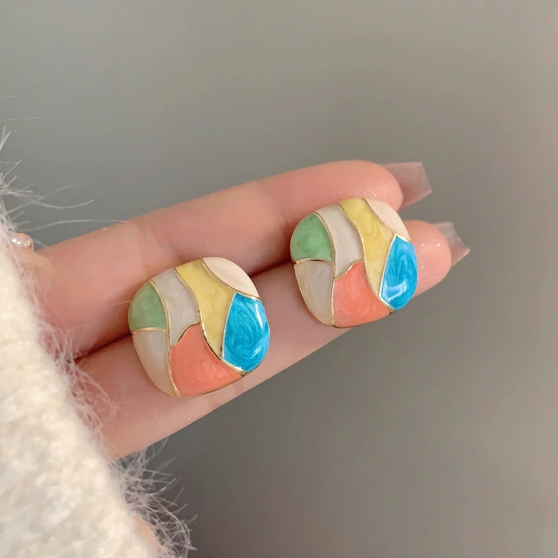 Colorful Mosaic Enamel Stud Earrings