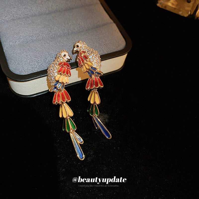 Colorful Parrot Drop Earrings – Exotic & Elegant