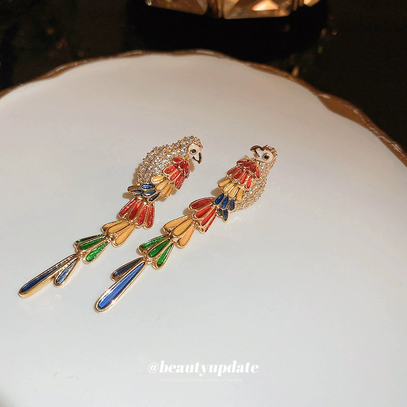 Colorful Parrot Drop Earrings – Exotic & Elegant