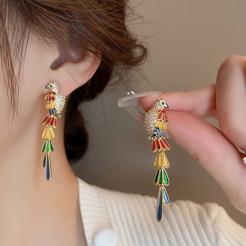 Colorful Parrot Drop Earrings – Exotic & Elegant
