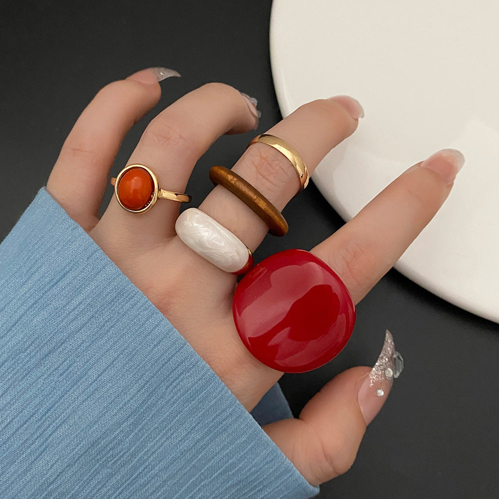Creative Resin Burgundy Rings Set