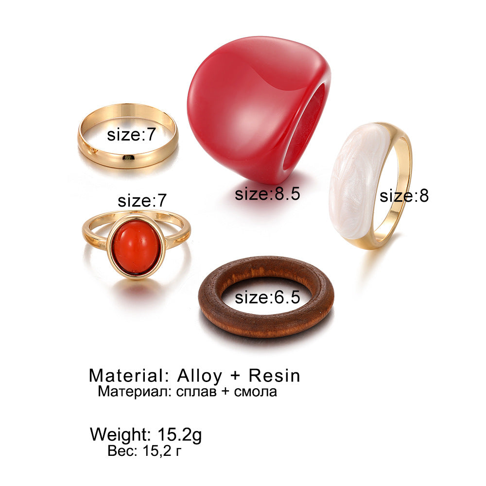 Creative Resin Burgundy Rings Set