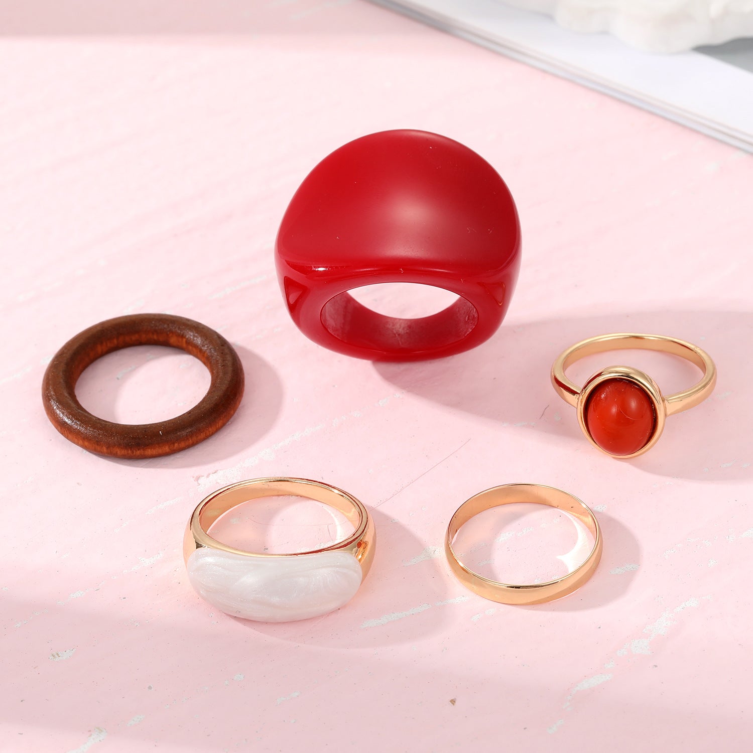 Creative Resin Burgundy Rings Set