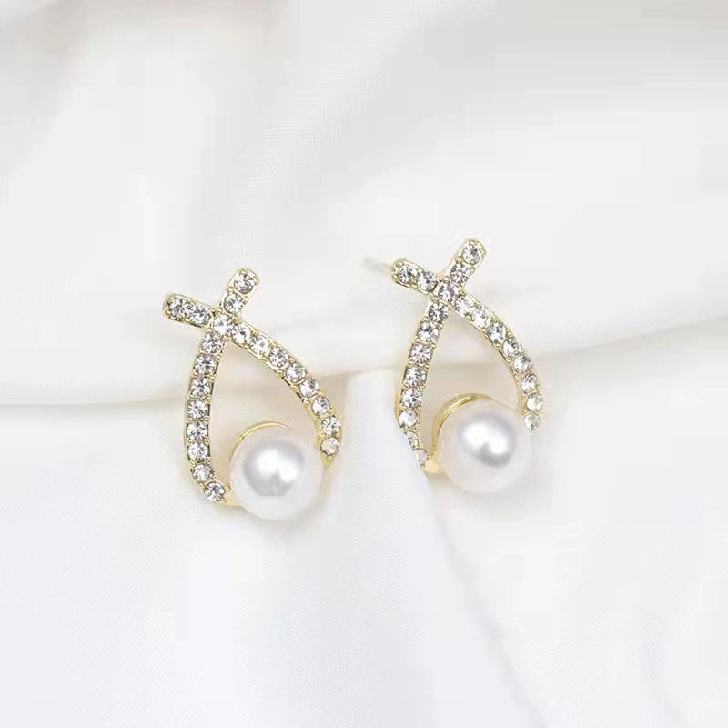 Cross Pearl Earrings