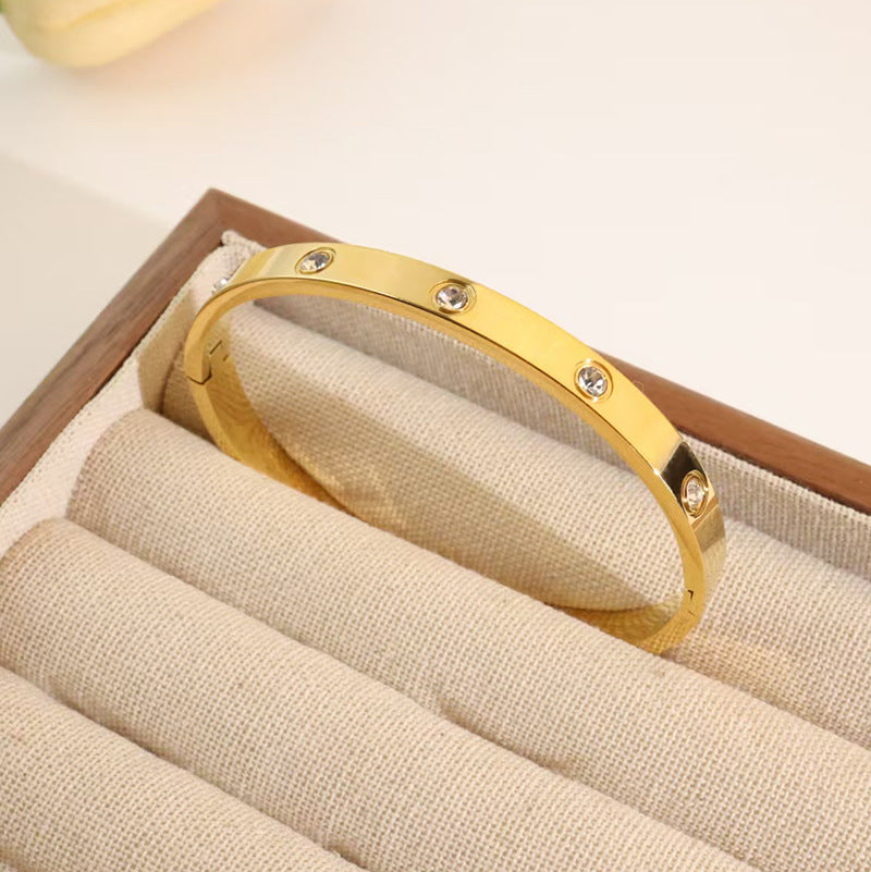 Crystal-Studded Titanium Steel Bracelet