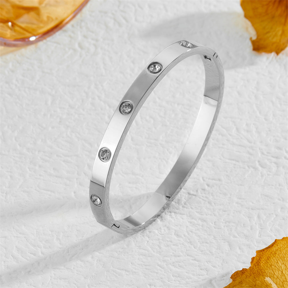 Crystal-Studded Titanium Steel Bracelet
