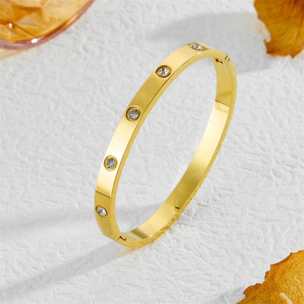 Crystal-Studded Titanium Steel Bracelet