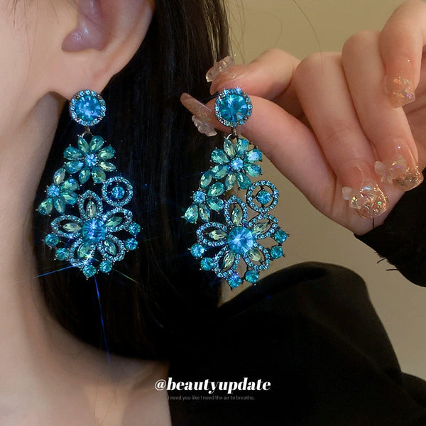 Dazzling Blue Crystal Statement Earrings