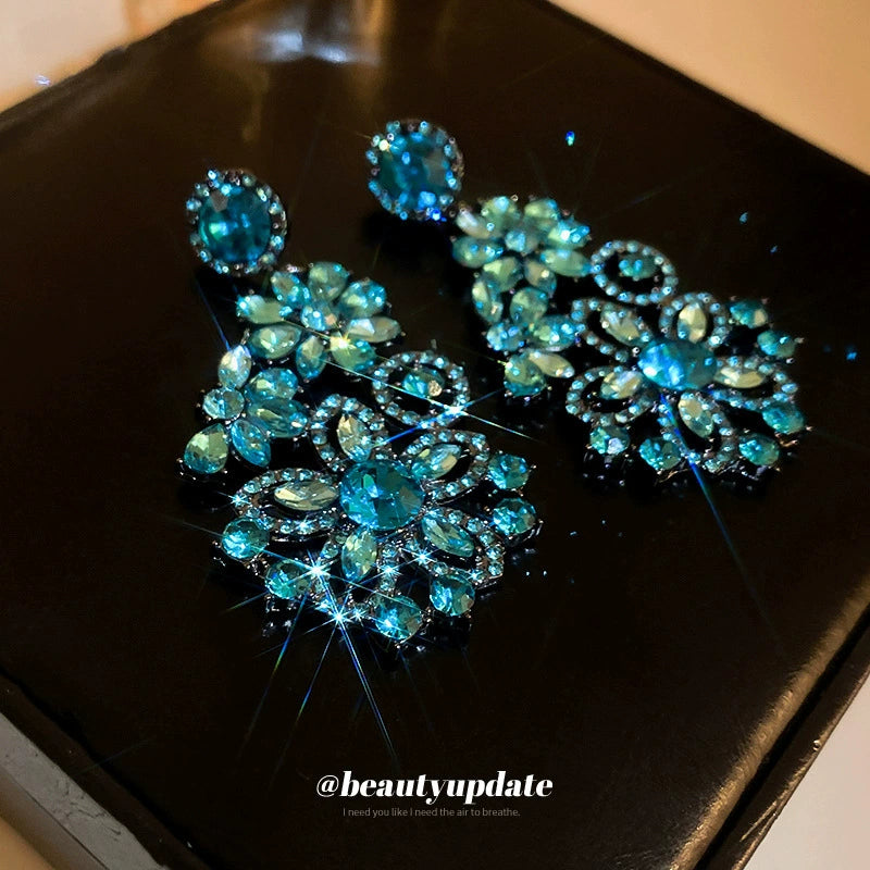 Dazzling Blue Crystal Statement Earrings