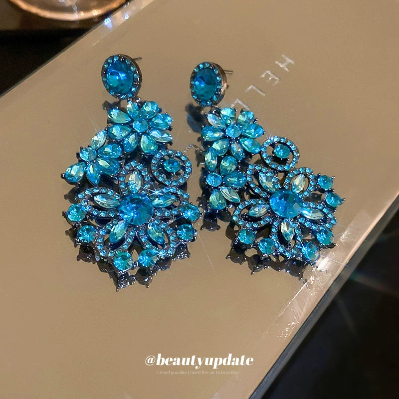 Dazzling Blue Crystal Statement Earrings