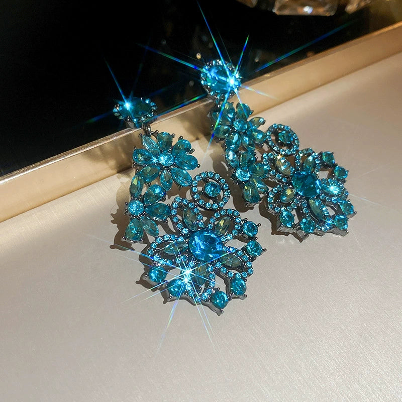 Dazzling Blue Crystal Statement Earrings