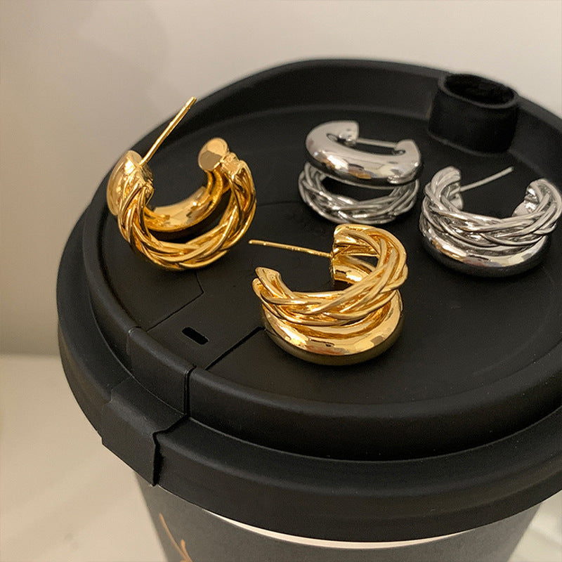 Double-Layer Twist Metal Earrings