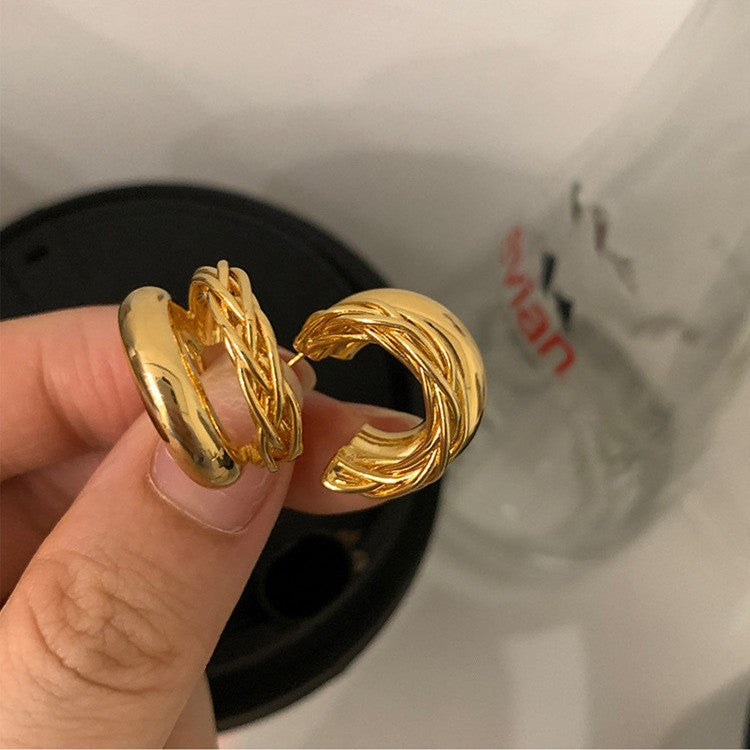 Double-Layer Twist Metal Earrings