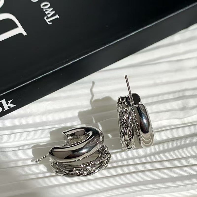 Double-Layer Twist Metal Earrings