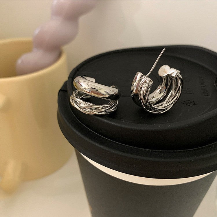 Double-Layer Twist Metal Earrings