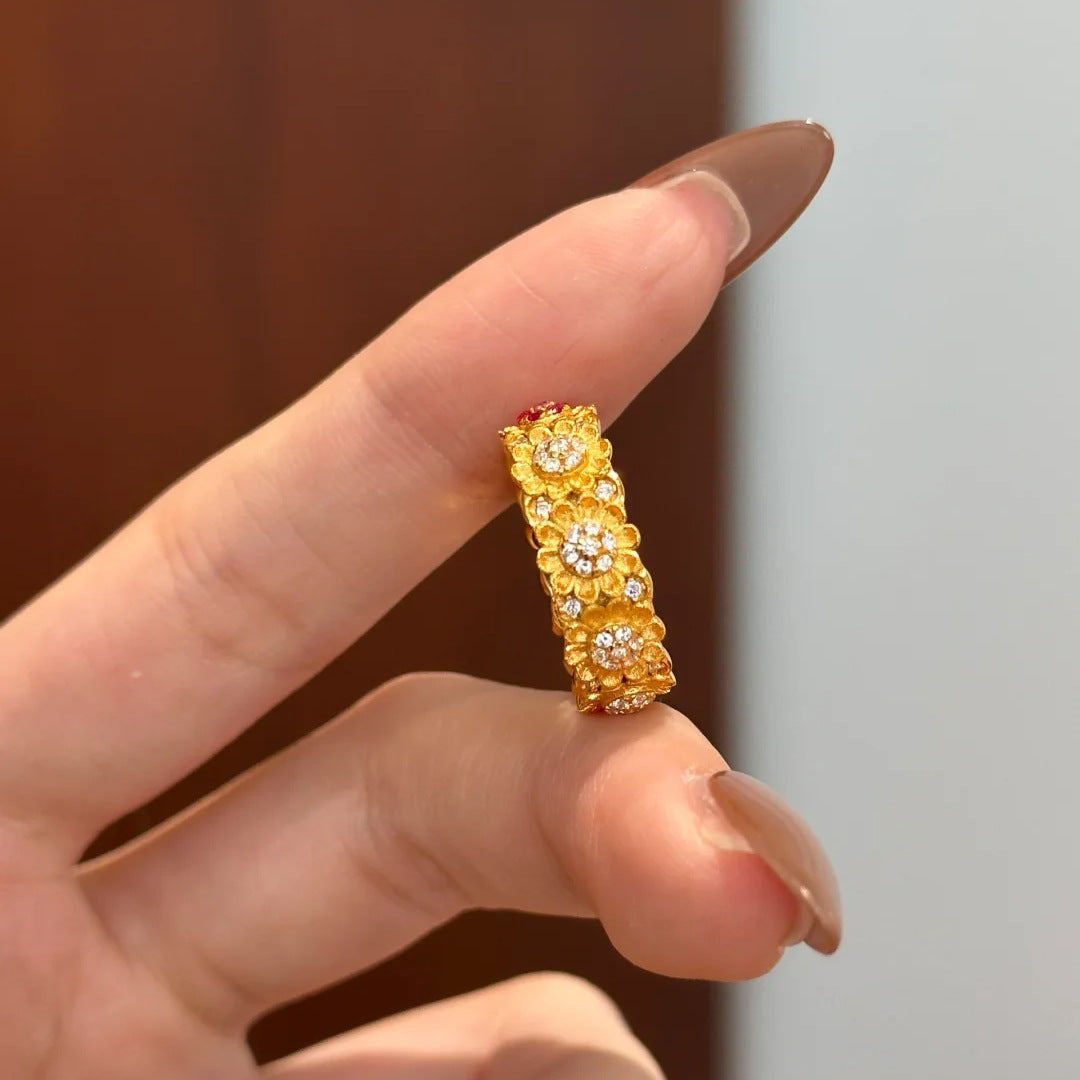 Double-Tone Brushed Sunflower Ring - Adjustable