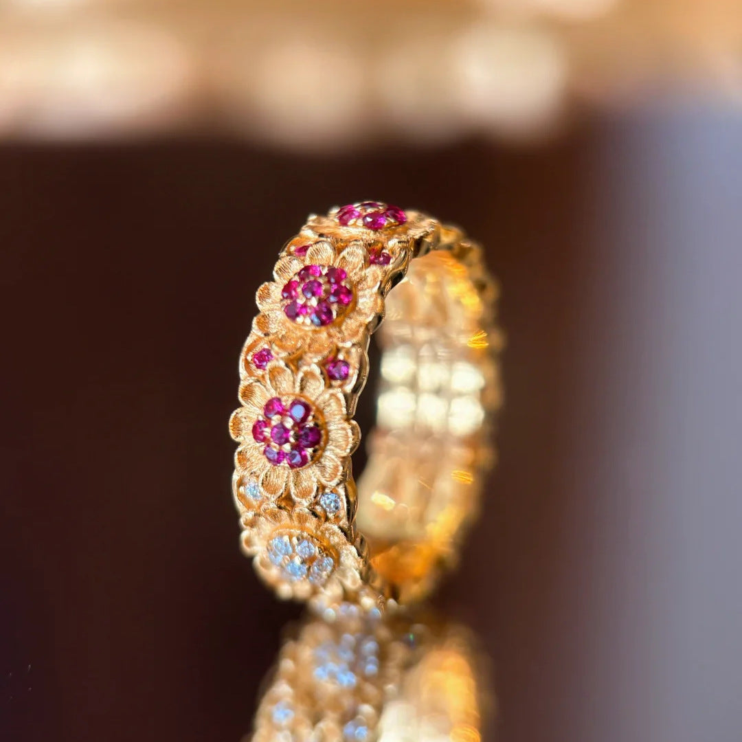 Double-Tone Brushed Sunflower Ring - Adjustable