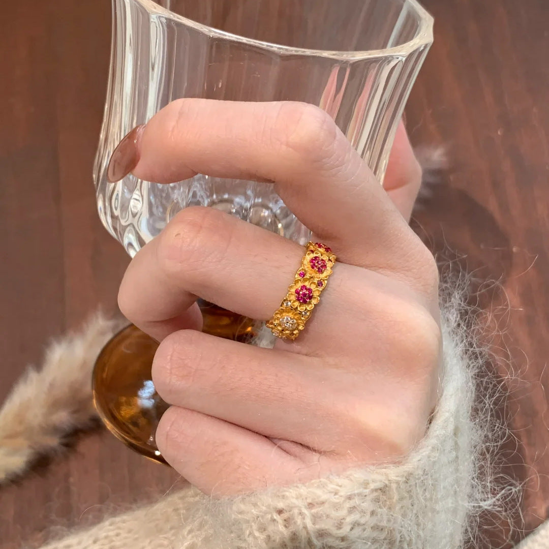 Double-Tone Brushed Sunflower Ring - Adjustable