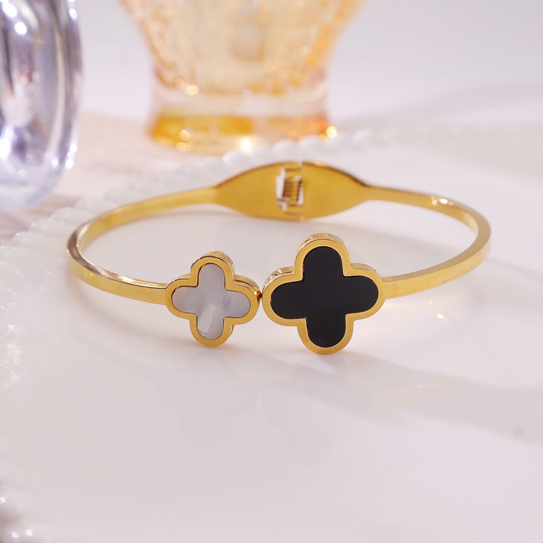 Dual Clover Charm Titanium Steel Bracelet