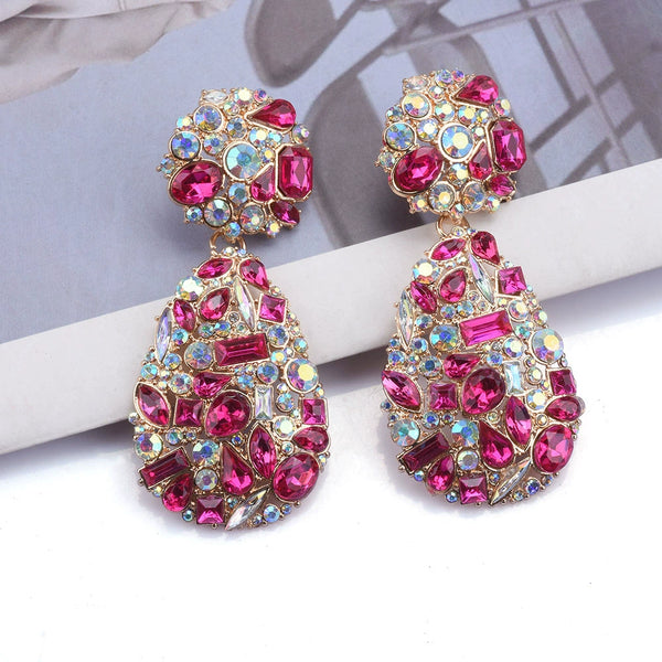 Rose Red Rhinestone Water Drop Earrings